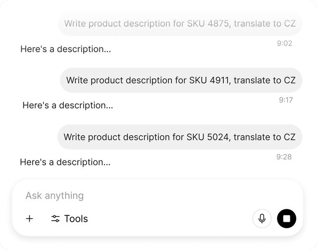 Repetitive ChatGPT conversation for product descriptions