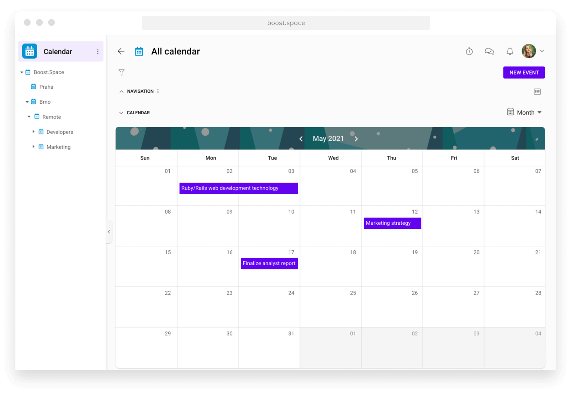 Screenshot of the module Calendar