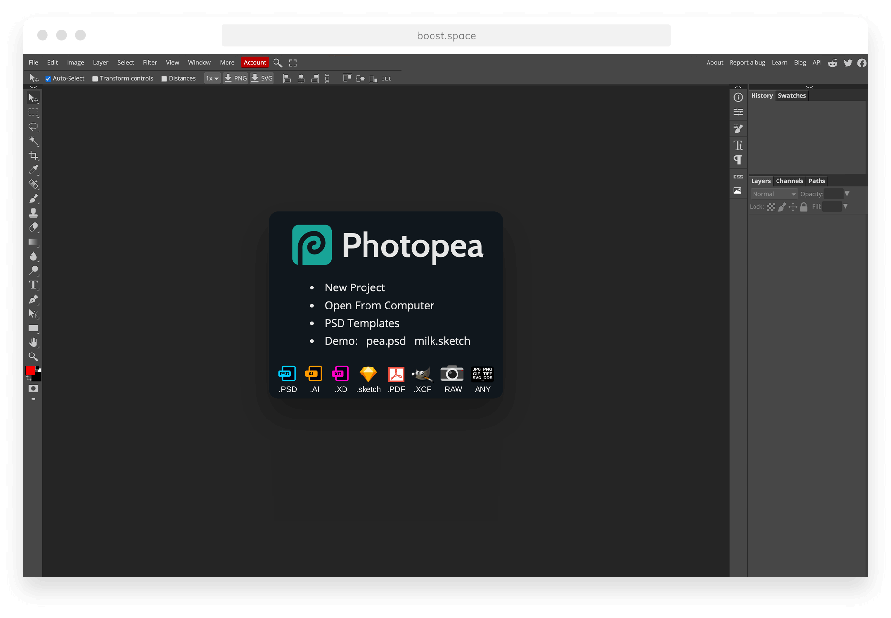 Screenshot of the module Photopea