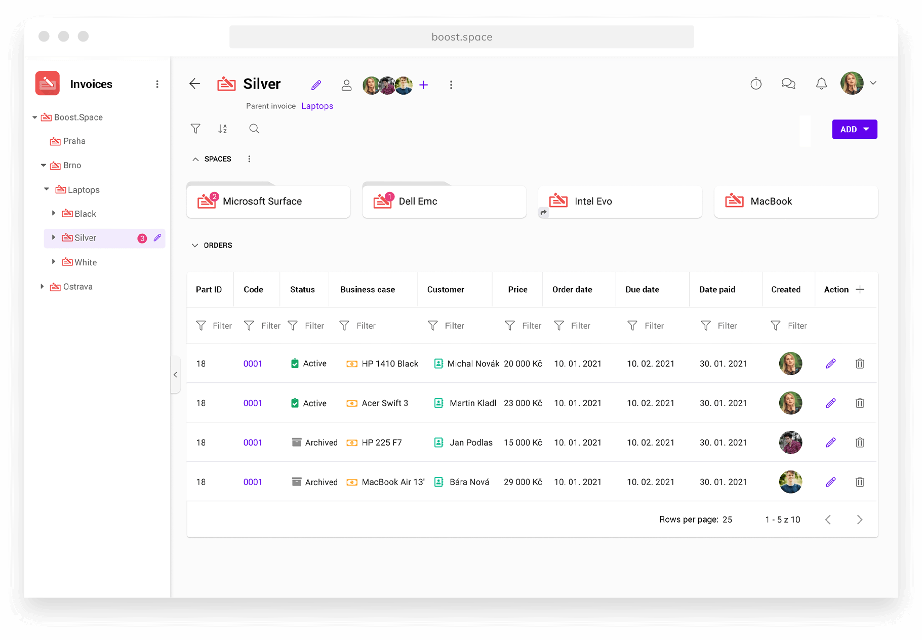 Screenshot of the module Invoices